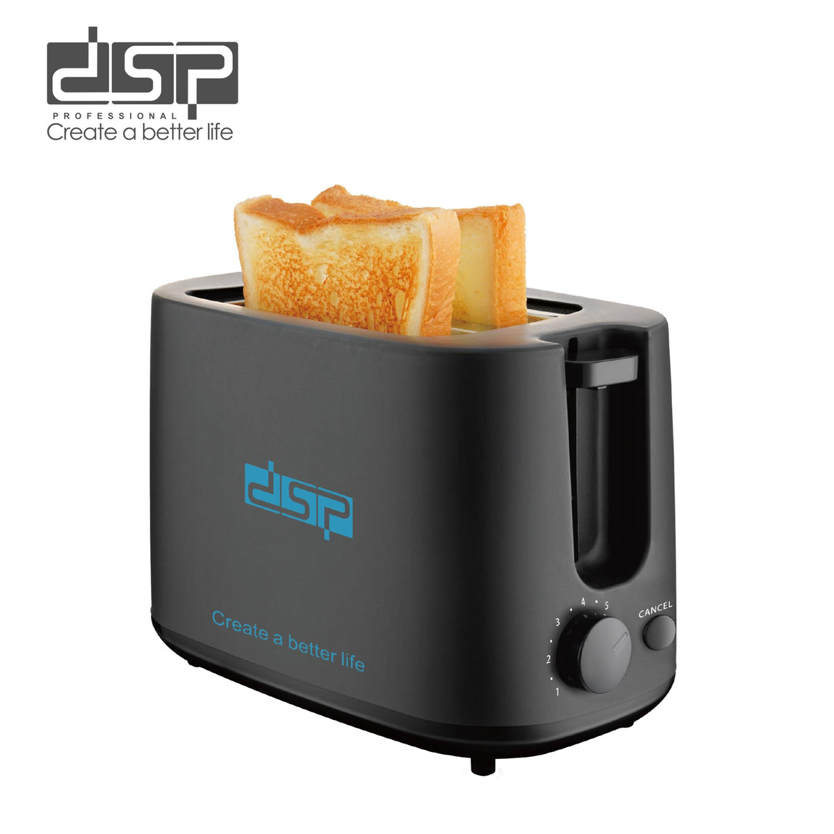 DSP KC2080, 750W 2-Slice Sandwich Toaster, Black