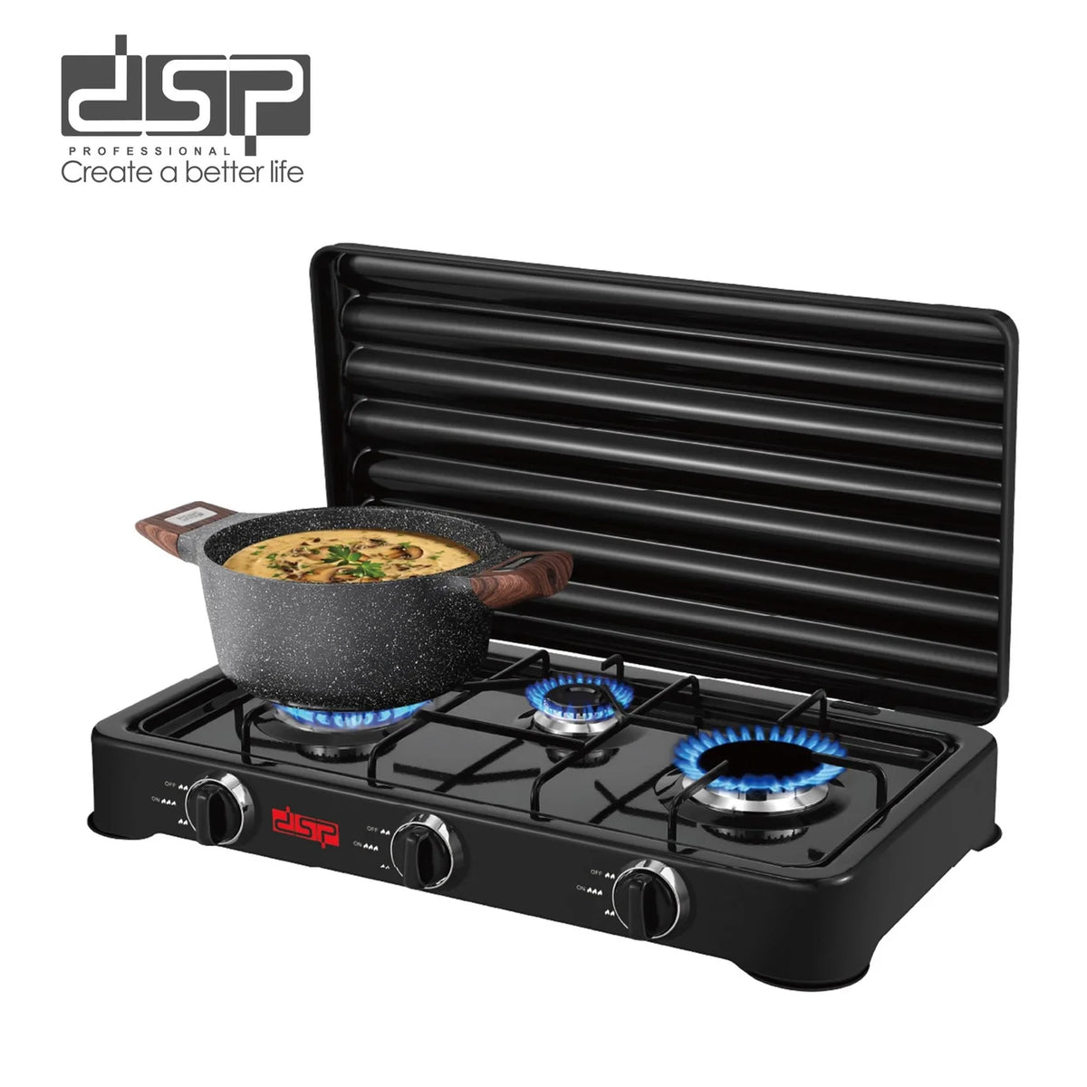 DSP KD5077 Gas Stove – 3 Burners (2200W + 1000W + 2200W)