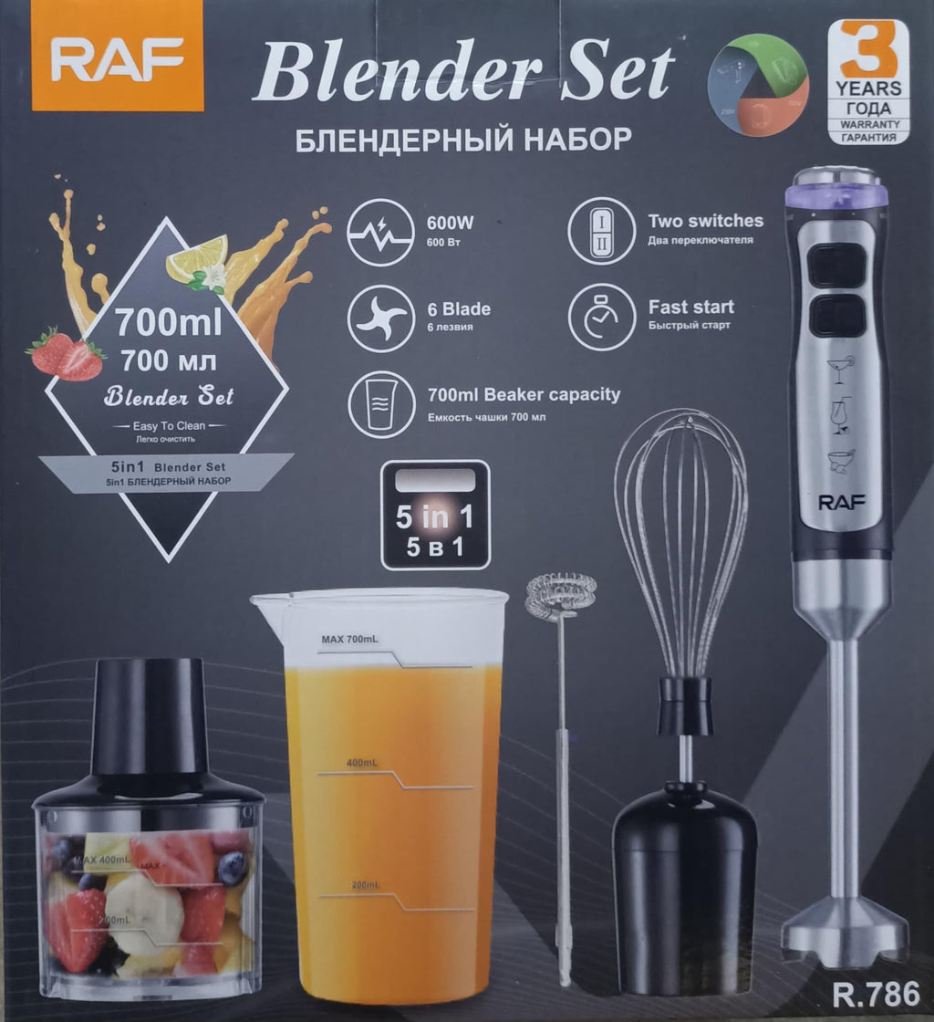 Raf Hand Blender 600W Stainless Steel 5-in-1 R786