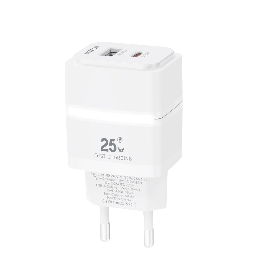 MOXOM MX-HC334 Dual USB-A & Type-C PD 25W Fast Wall Charger (EU Plug)