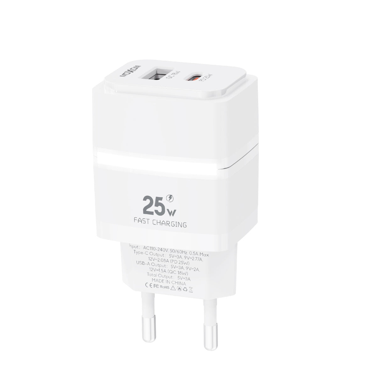 MOXOM MX-HC334 Dual USB-A & Type-C PD 25W Fast Wall Charger (EU Plug)