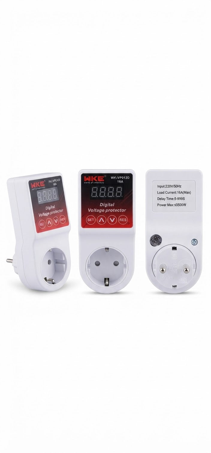 WKE 16A Digital Voltage Protector Plug (WN-VP012D) – 3500W Over/Under Voltage Surge Guard with Delay Timer