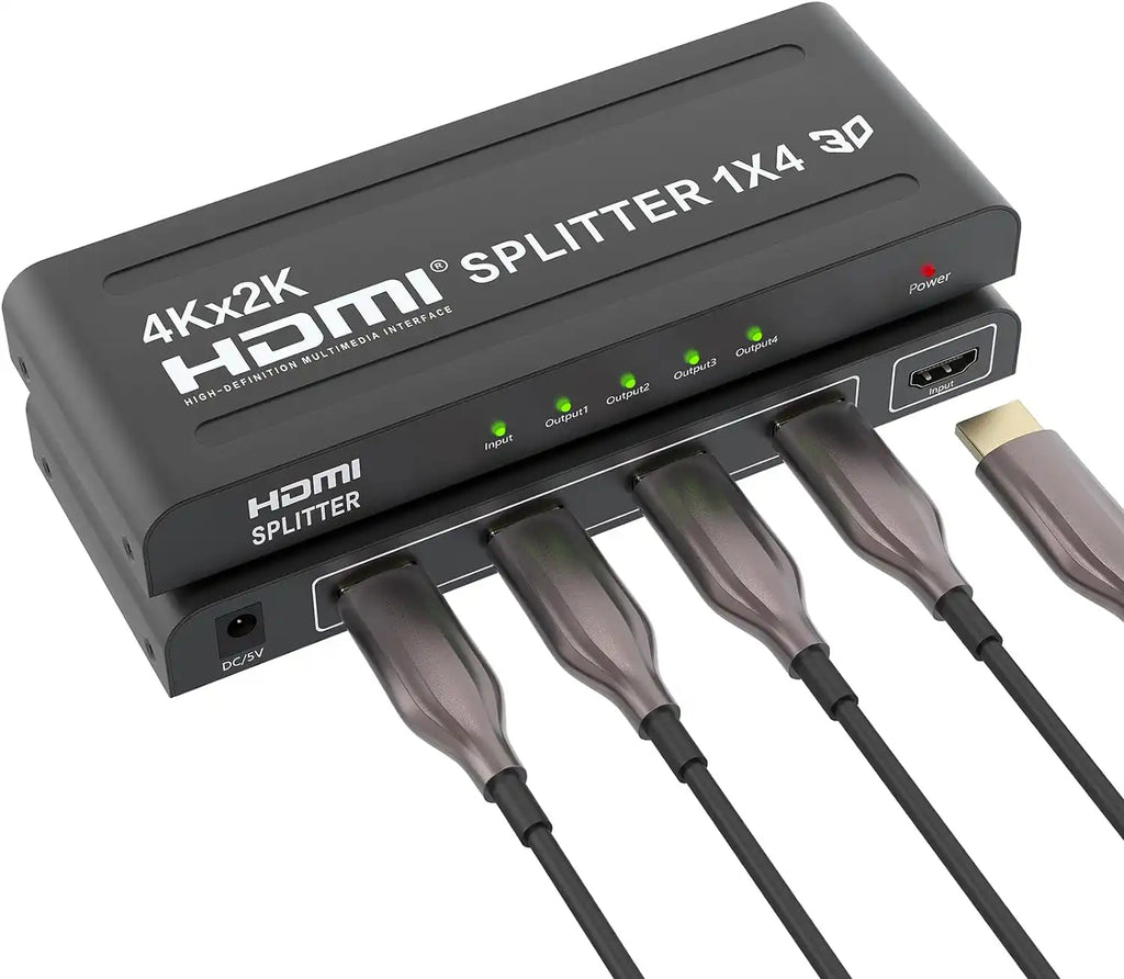 4Kx2K HDMI Splitter 1 in 4 Out | 4-Way Audio Video Duplicator with Power Adapter