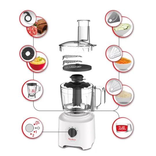 MOULINEX EASY FORCE Food Processor | 6 Attachments Over 25 Different Functions 800W 1.8 L Blender | 2.4L Bowl | FP247127