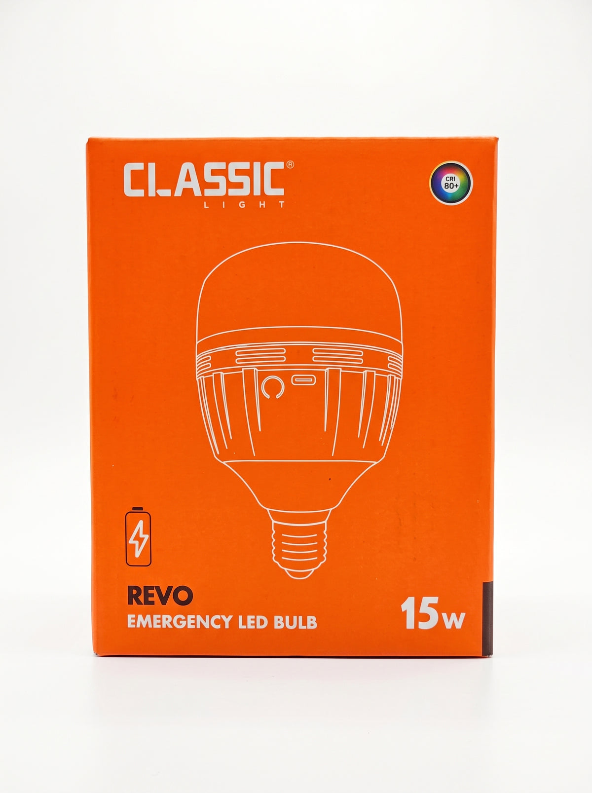 CLASSIC LIGHT REVO 15W Emergency LED Bulb (1500lm, T100) – Rechargeable Dual-Battery Backup Light