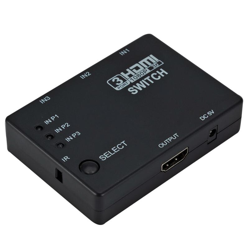 3-Port HDMI Switch 1080P 3D Video Selector with IR Remote Control