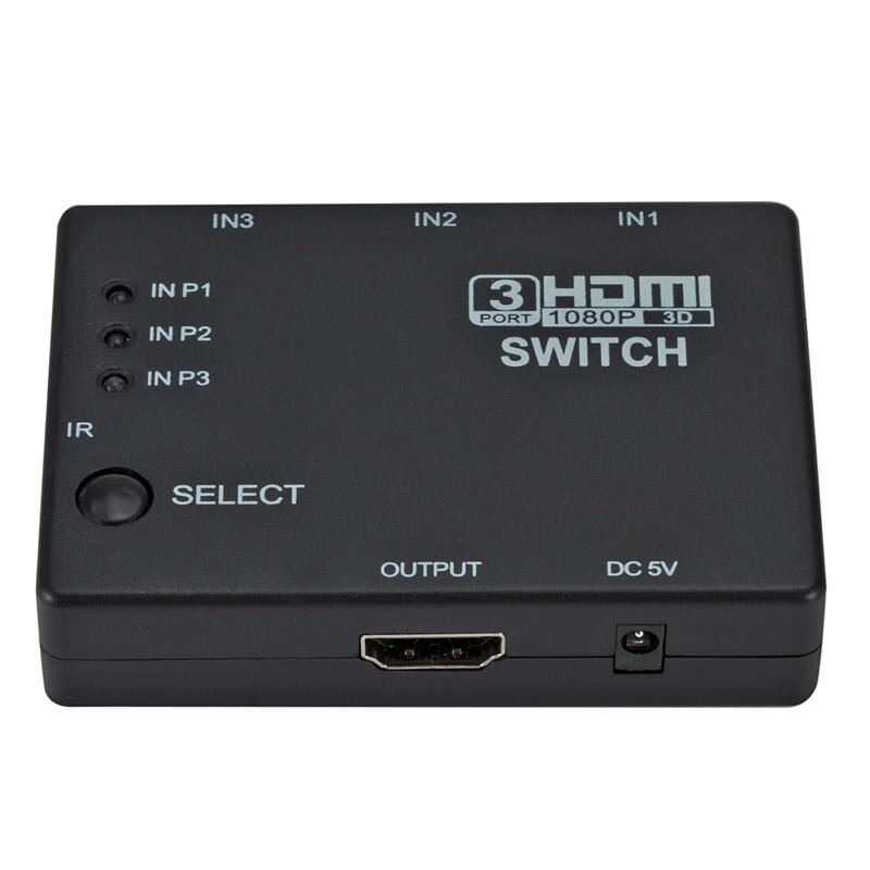 3-Port HDMI Switch 1080P 3D Video Selector with IR Remote Control