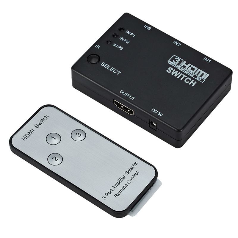 3-Port HDMI Switch 1080P 3D Video Selector with IR Remote Control