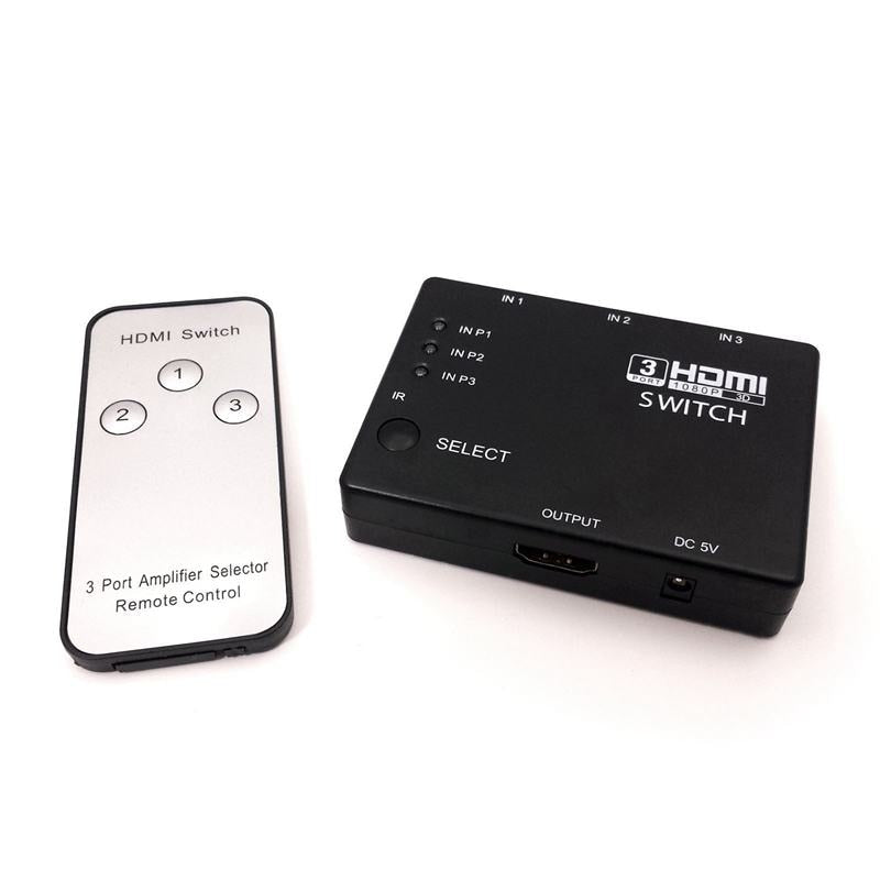 3-Port HDMI Switch 1080P 3D Video Selector with IR Remote Control