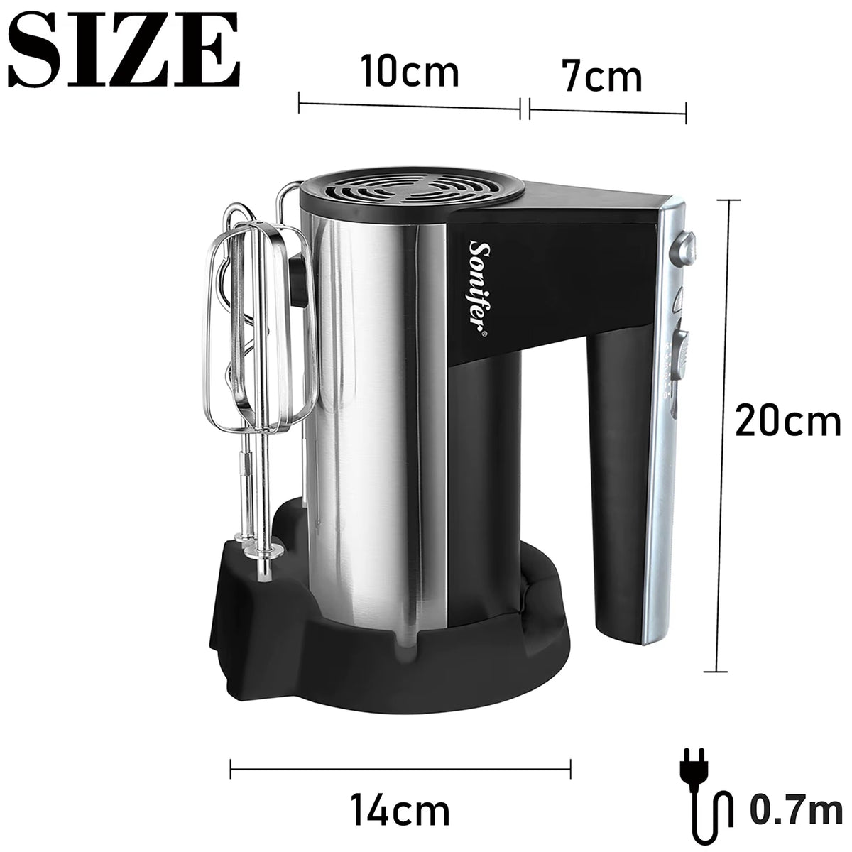 Sonifer SF-7002 Home Mixer 300w With Holder Egg Dough Hook Beater 5 Speed Control Electric Cake Hand Mixer