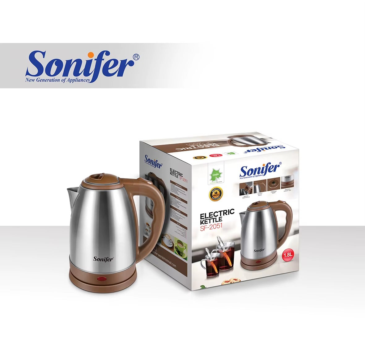 SONIFER SF-2051 Large Capacity 1.8l Jug Stainless Steel Electric Water Kettle