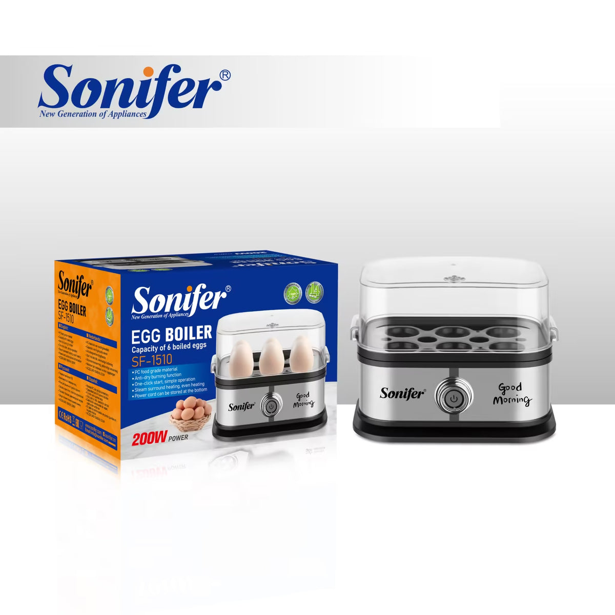 Sonifer SF – 1510 Egg Boiler: 6 – Egg Capacity, Anti – Dry Burn, One – Click Start