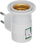 EU Plug to E27 Light Bulb Socket Adapter with ON/OFF Switch (Direct Wall Plug-In Lamp Holder)
