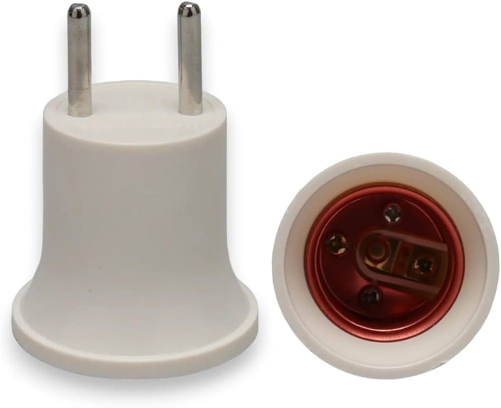EU 2-Pin Plug to E27 Light Bulb Socket Adapter (Direct Wall Outlet Lamp Holder Converter)