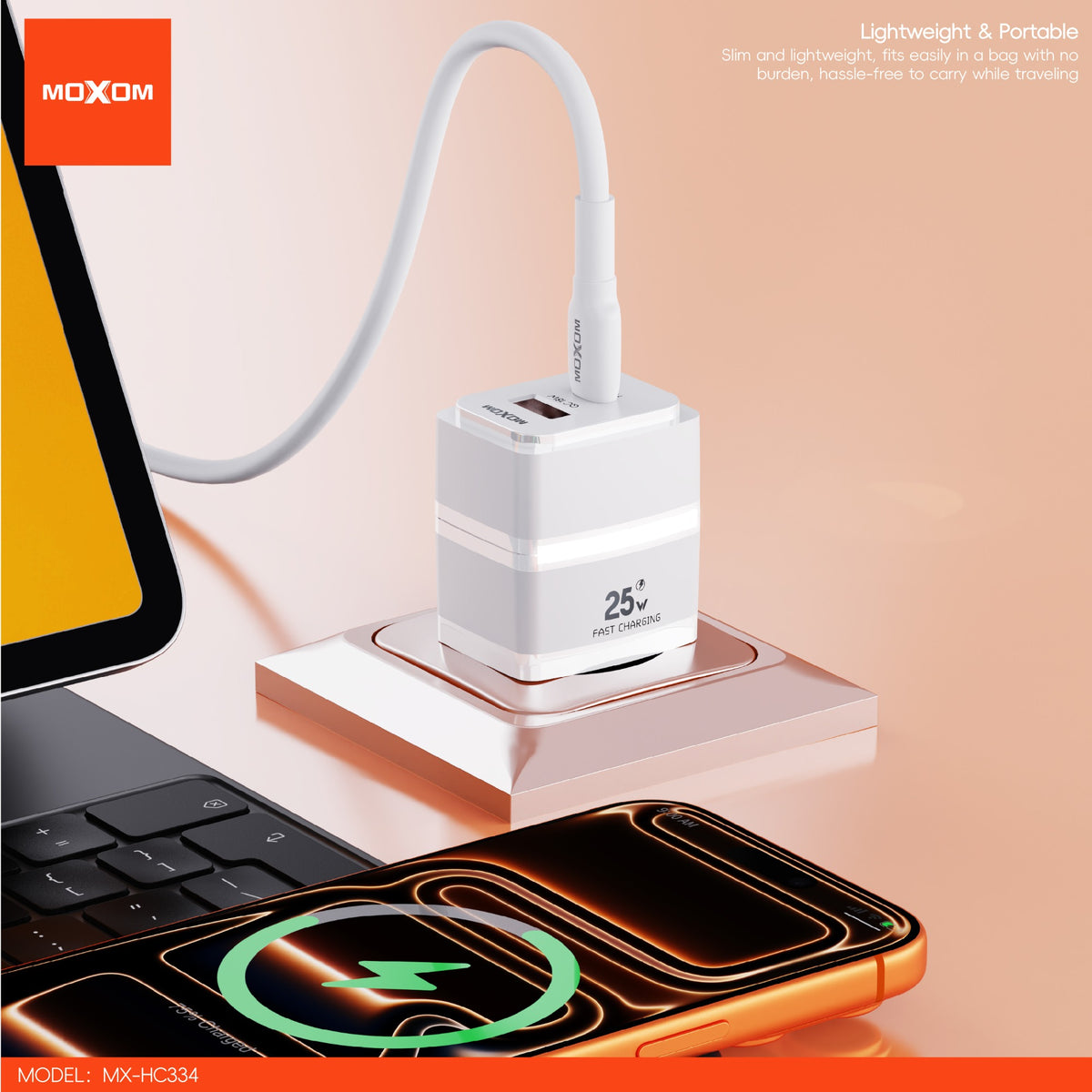MOXOM MX-HC334 Dual USB-A & Type-C PD 25W Fast Wall Charger (EU Plug)