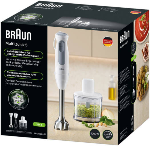 Braun MultiQuick 5 Hand Blender 1000 W with 500 ml Chopper White MQ  50236M