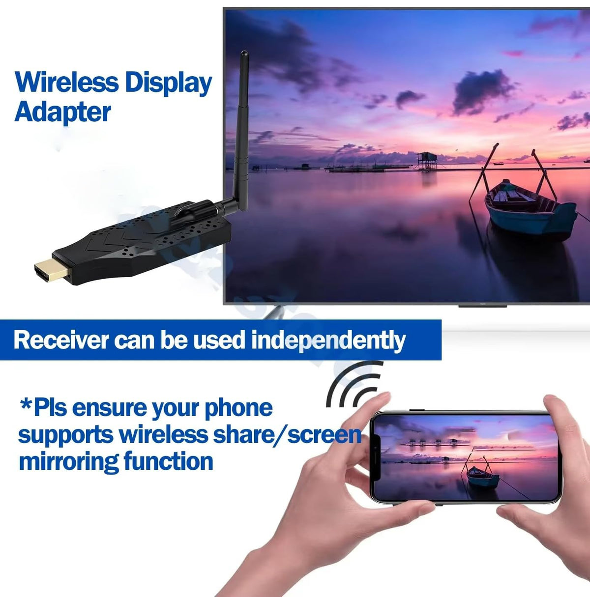 Wireless HDMI Transmitter and Receiver, Plug and Play, 150M/492FT Long Range 2.4G/5G 1080P HD Output Wireless HDMI Extender Kit