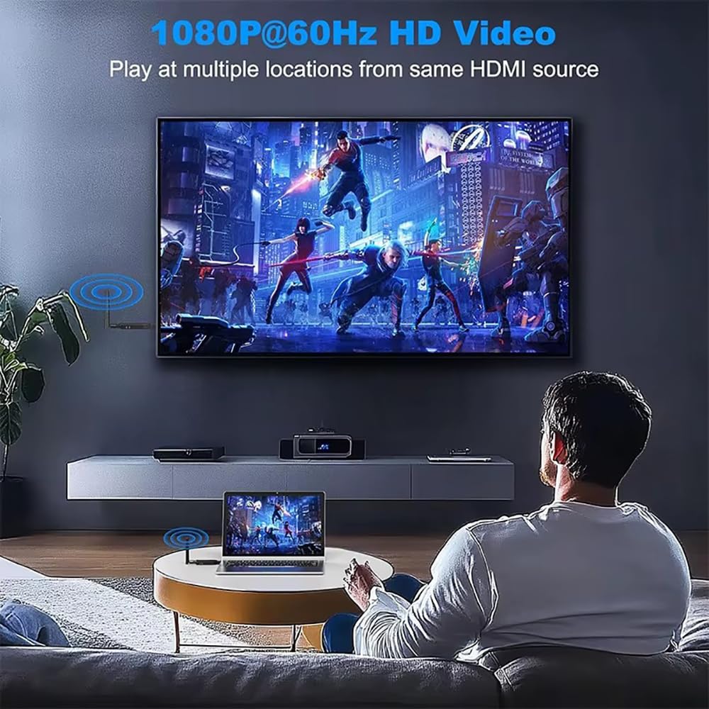 Wireless HDMI Transmitter and Receiver, Plug and Play, 150M/492FT Long Range 2.4G/5G 1080P HD Output Wireless HDMI Extender Kit